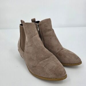 Womens Ankle Boots Taupe Suede Leatherette Chelsea Style‎ Low Heel Booties